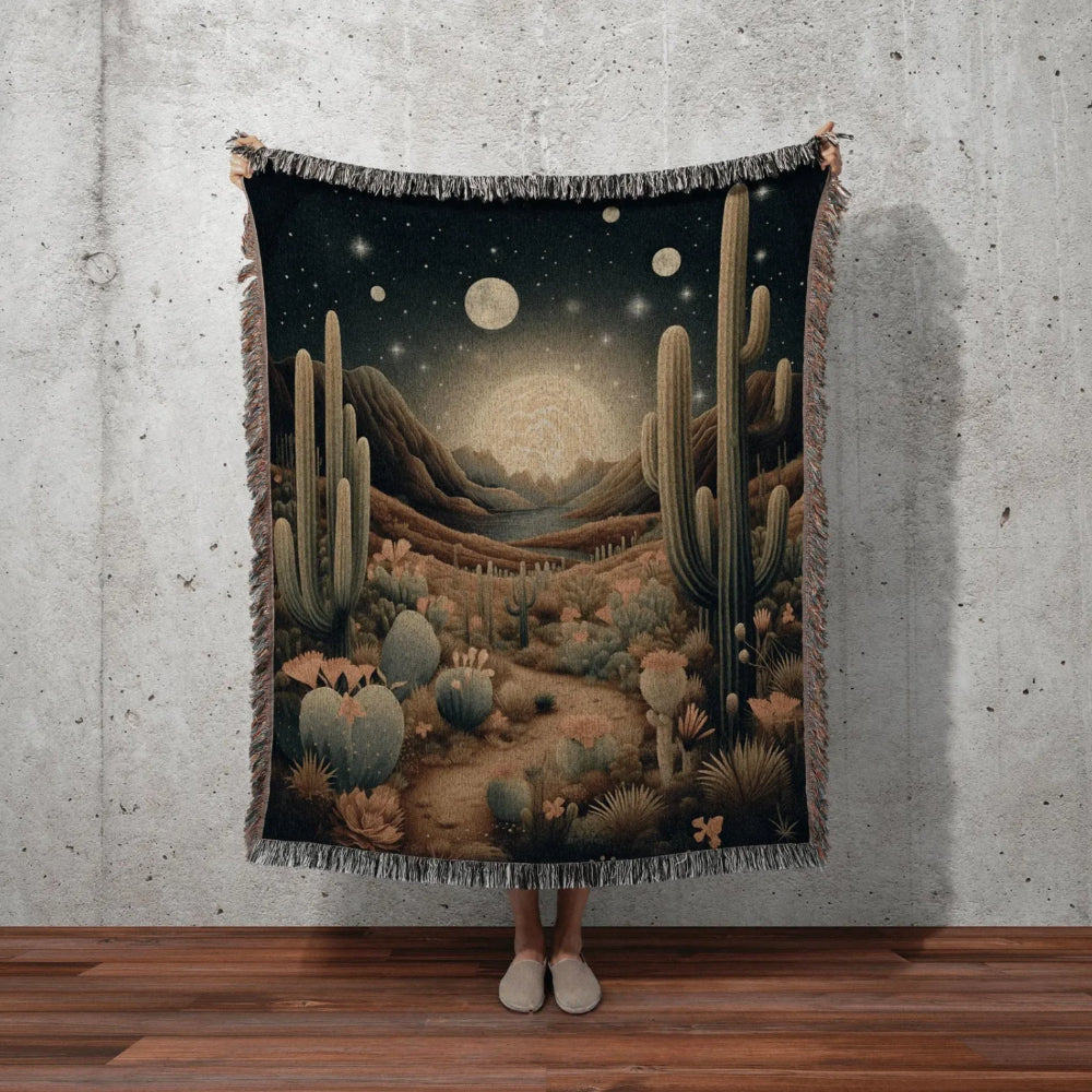 Desert Landscape Woven Throw Tapestry Whimsical Room Decor