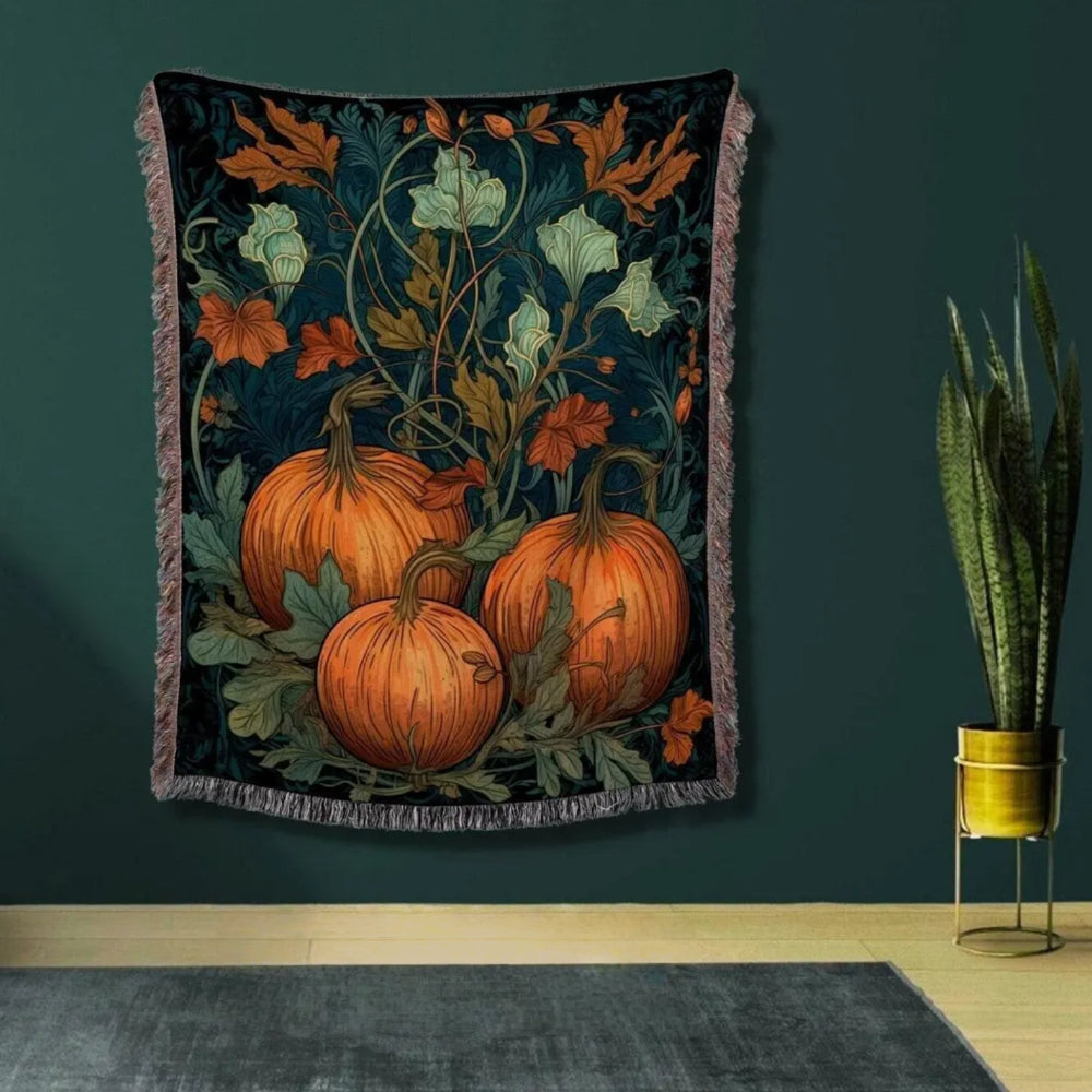 Pumpkin Season Autumn Woven Throw Tapestry Halloween Art Gothic