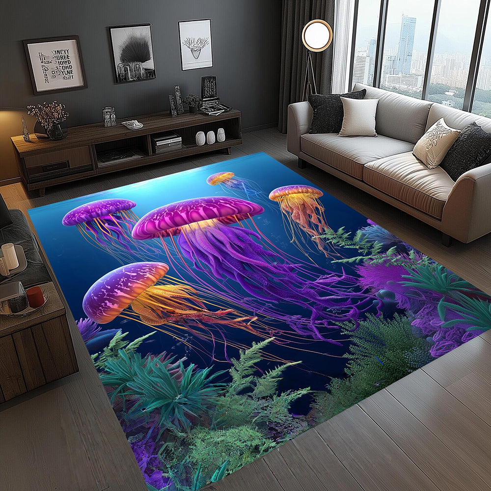Colorful Jellyfish Rug Machine Washable