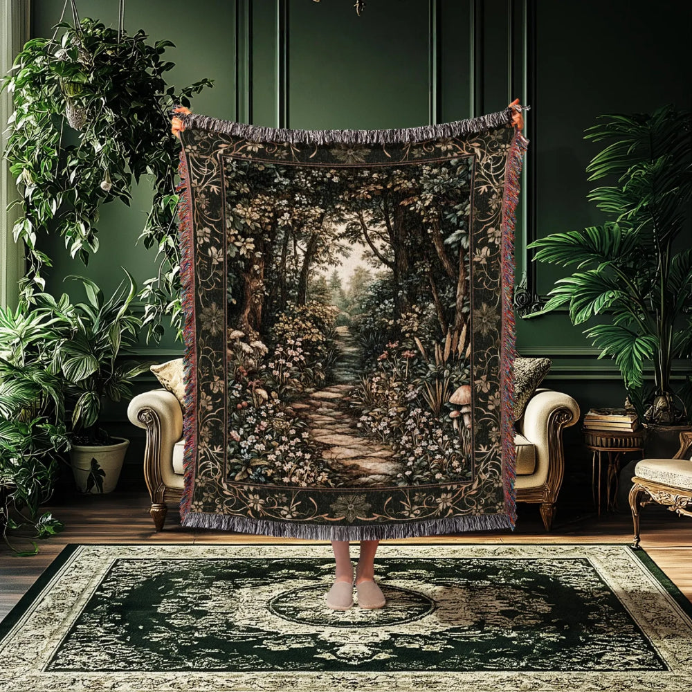 Meadow Mushroom Forest Woven Throw Tapestry Mystic Academia