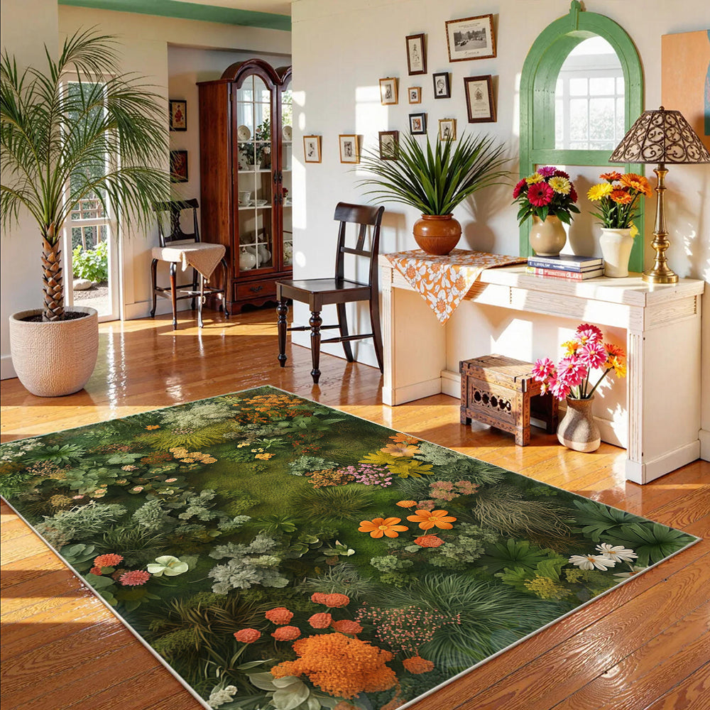 Moss and Floral Plant Rug Machine Washable