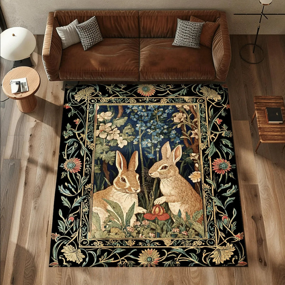 Bunnies in the Woodland Rug Forest Aesthetic