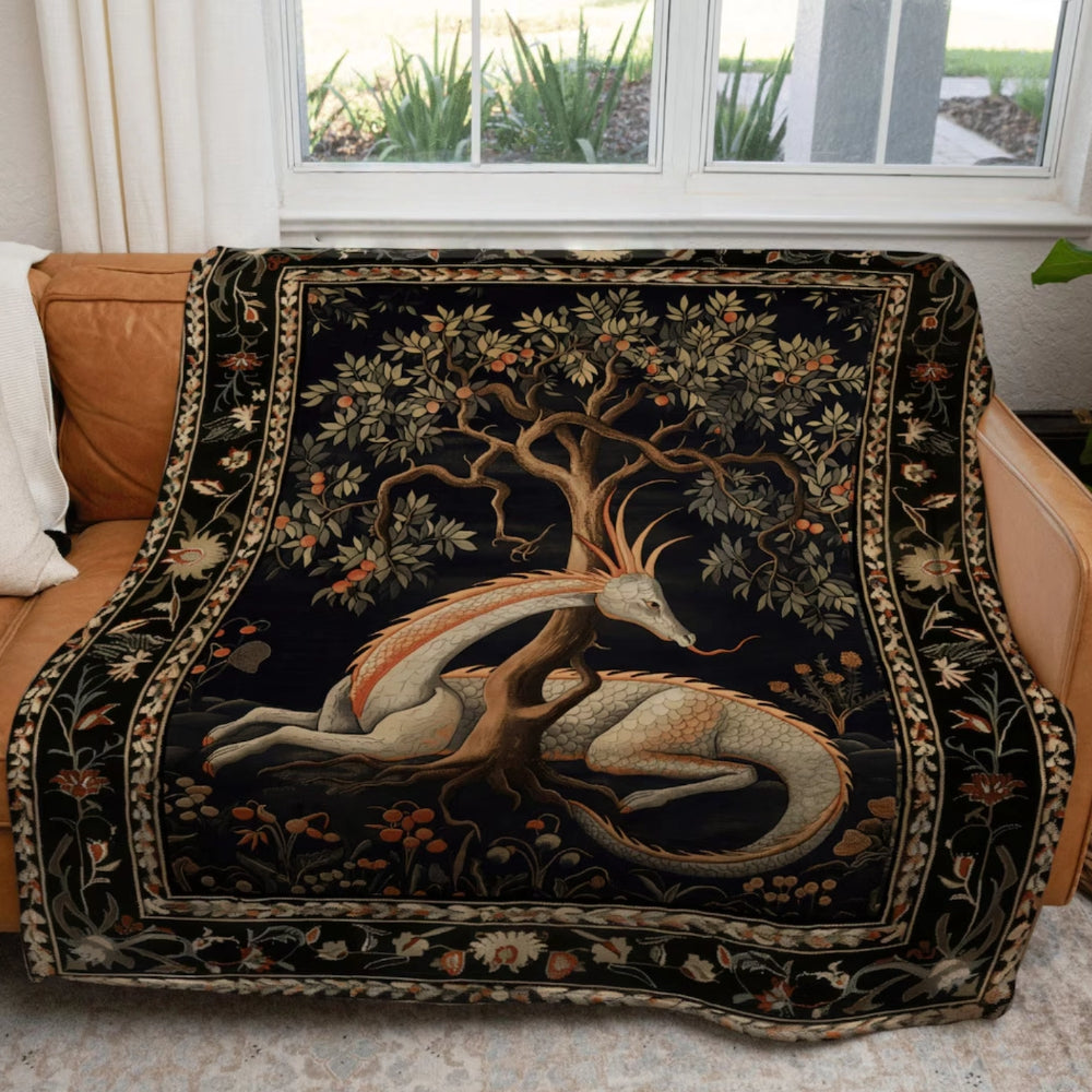 Folklore Dragon Throw Blanket Medieval Aesthetic Fairytale