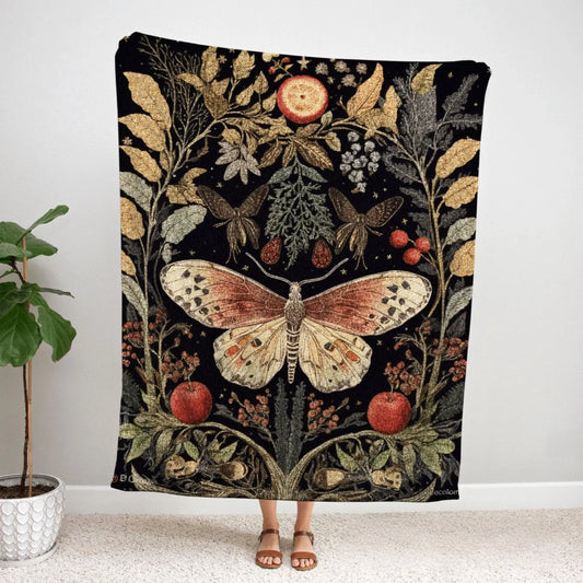 Cottagecore Moth Throw Blanket Dark Academia