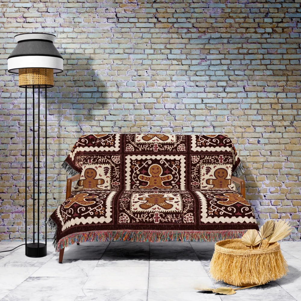 Retro Farmhouse Gingerbread Woven Throw Tapestry Cottagegoth