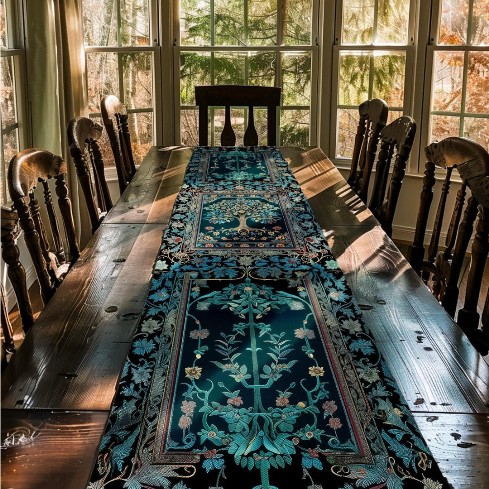 Moody Gothic Blues Tree of Life Table Runner Mystical Garden Theme