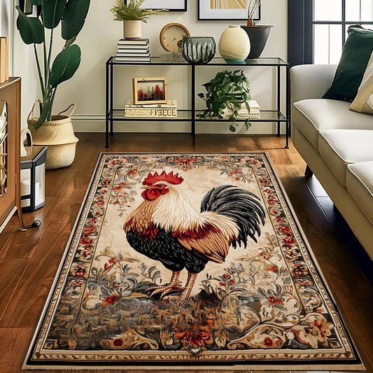 Floral Rooster Area Rug Machine Washable