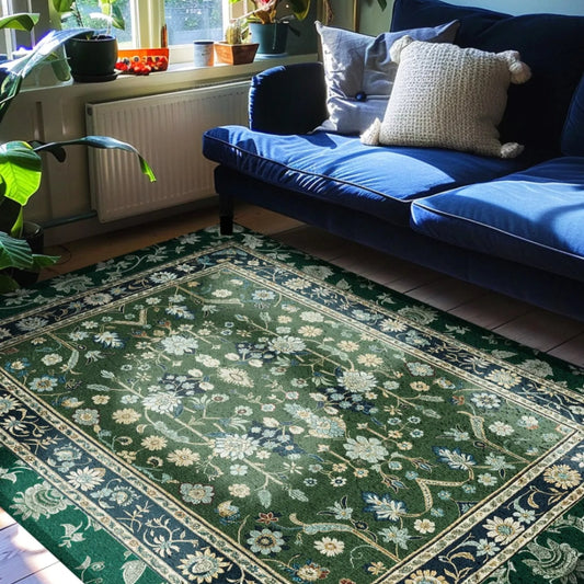 Floral Green Rug Bohemian Style