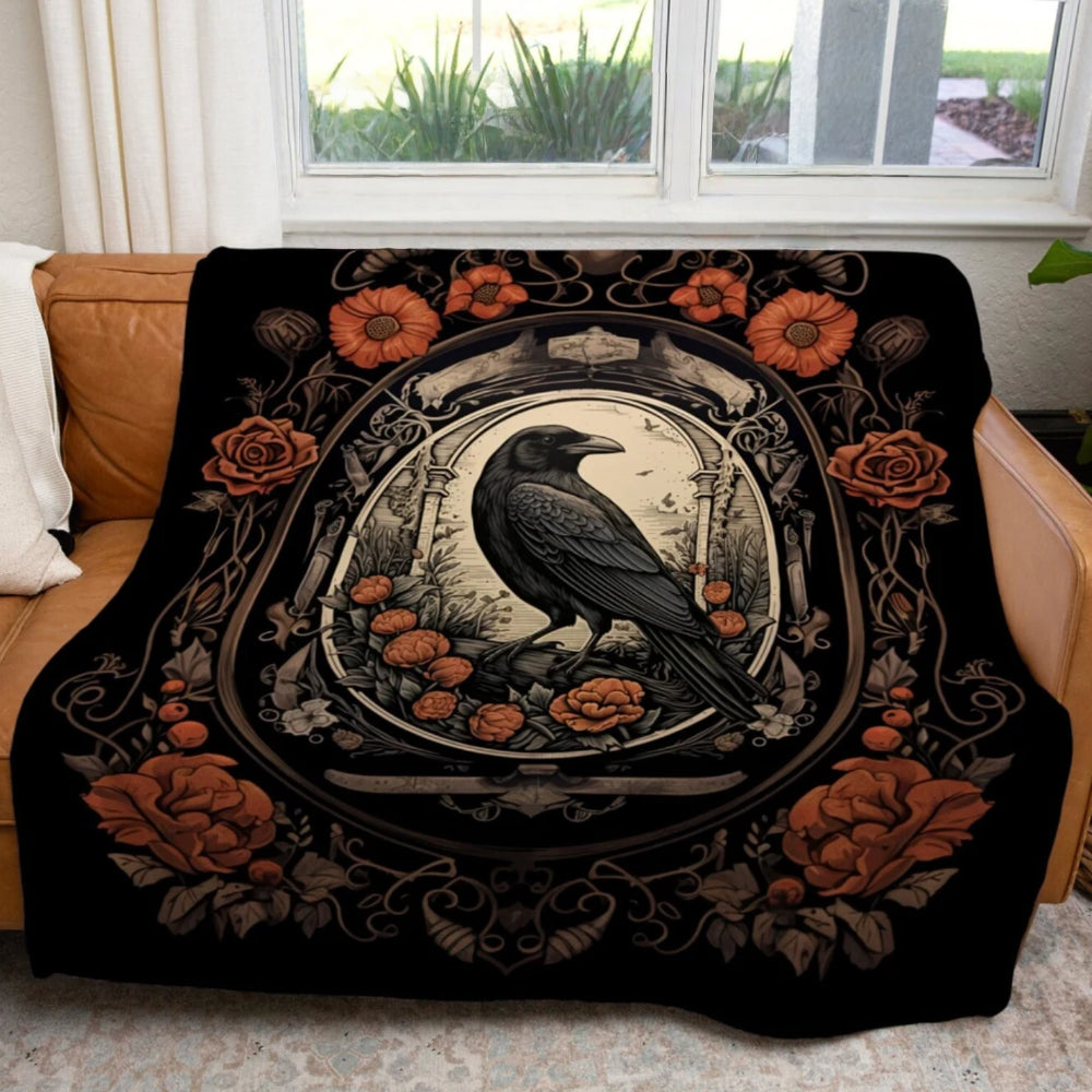 Crow Throw Blanket Dark Academia Gothic