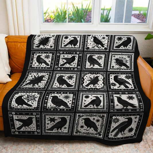 Retro Gothic Crow Throw Blanket Witchy Gothic Aesthetic