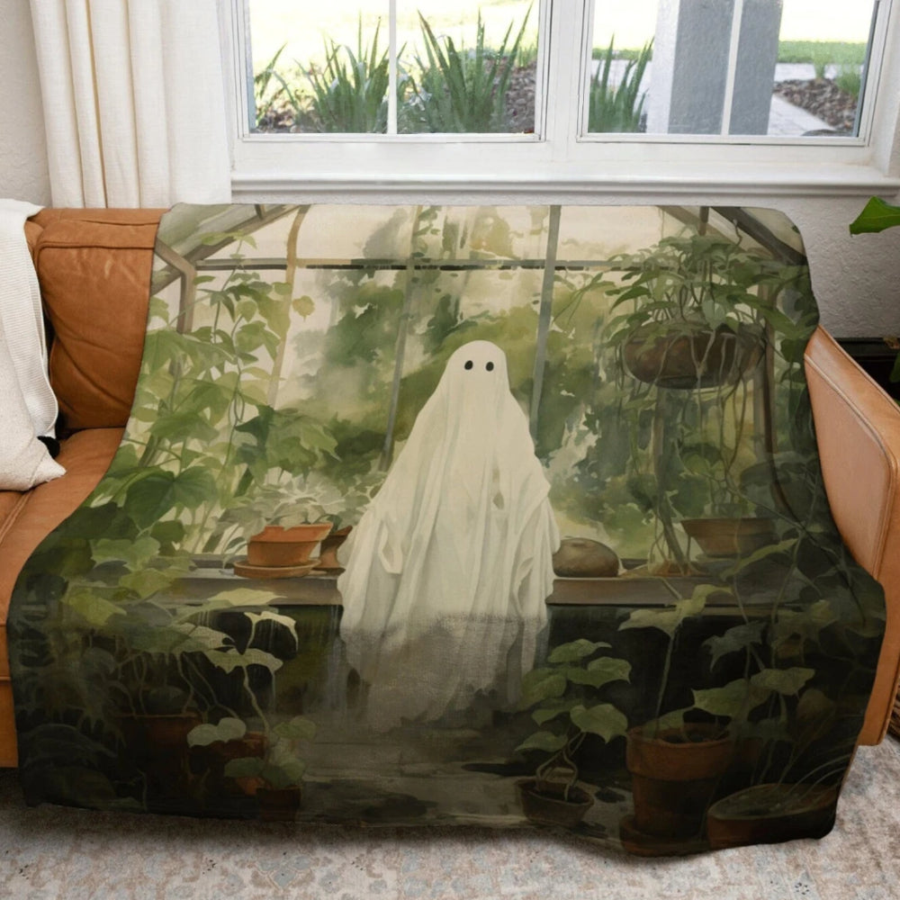 Greenhouse Ghost Throw Blanket Dark Academia