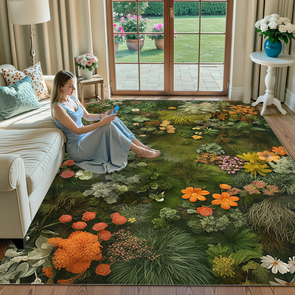 Moss and Floral Plant Rug Machine Washable