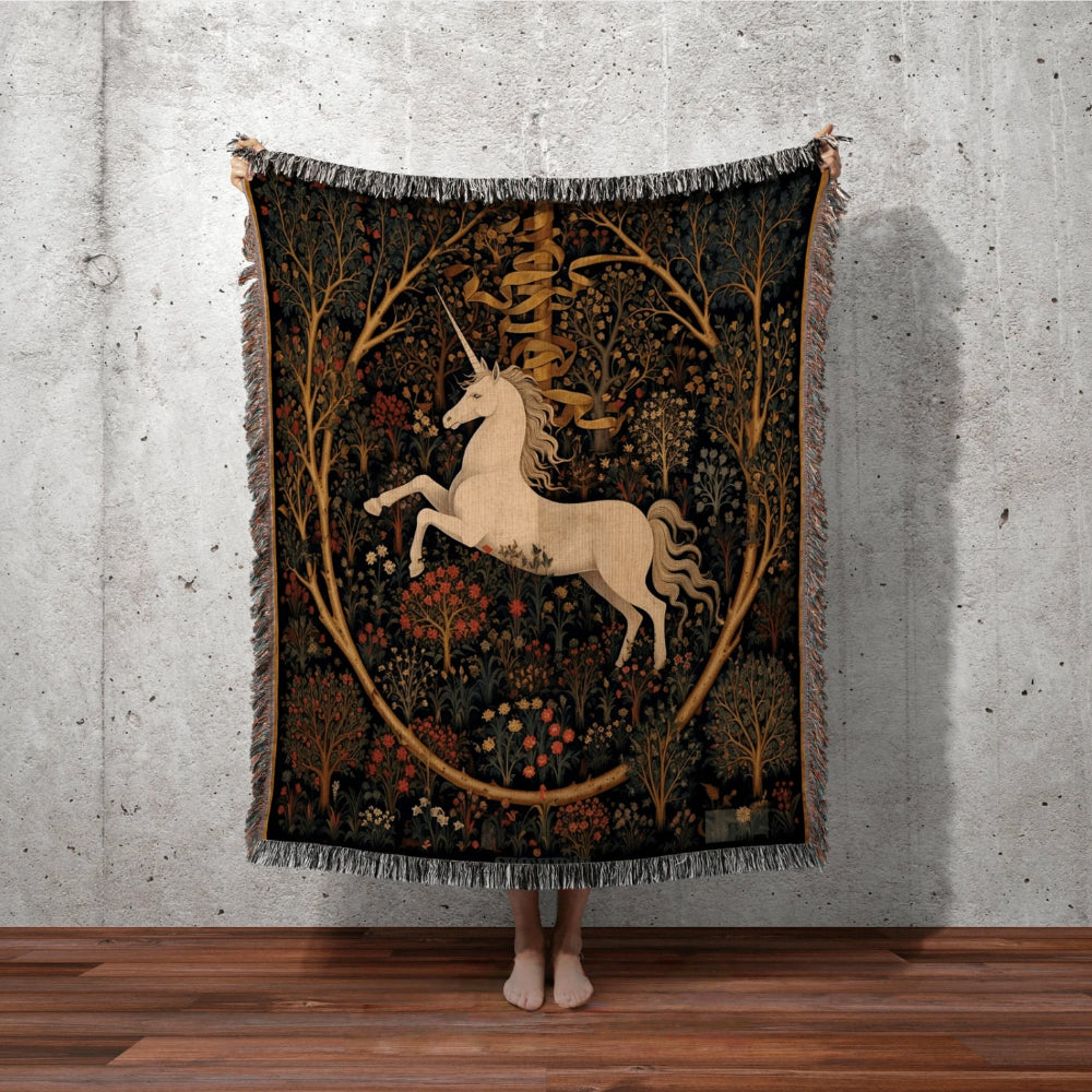 Unicorn Art Woven Throw Tapestry Medieval Fairycore Aesthetic