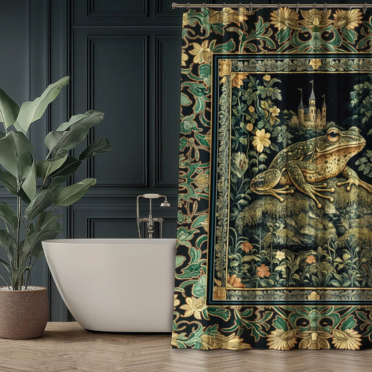 Folklore Frog Toad Shower Curtain Whimsical Landscape Decor