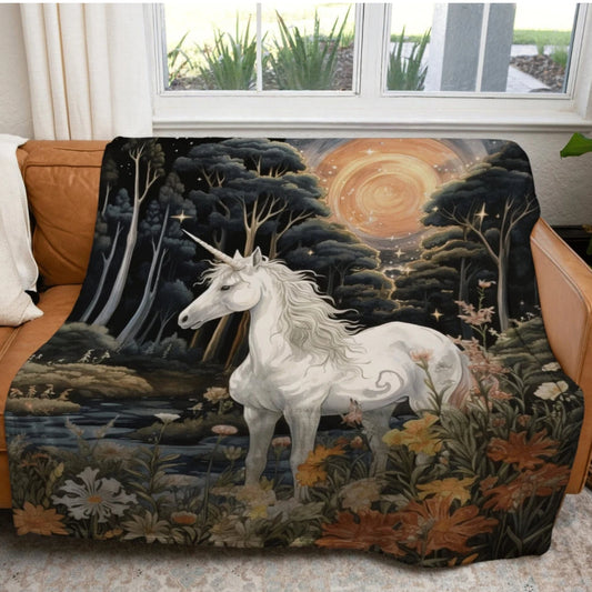 Ethereal Unicorn Throw Blanket Medieval Magical Cottagecore