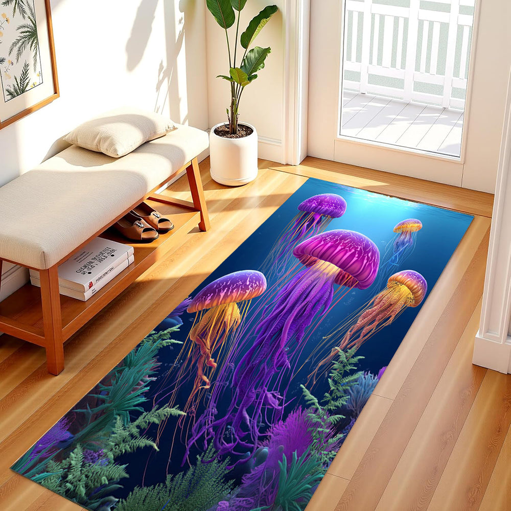 Colorful Jellyfish Rug Machine Washable