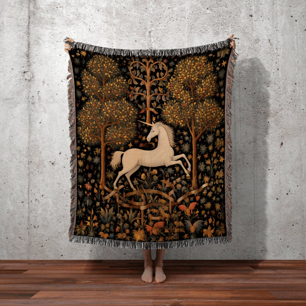 Medieval Unicorn Art Woven Throw Tapestry Whimsical Room Decor
