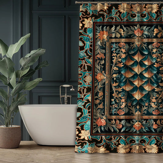 Medieval Colorful Dragon Scales Shower Curtain Dark Academia Baroque