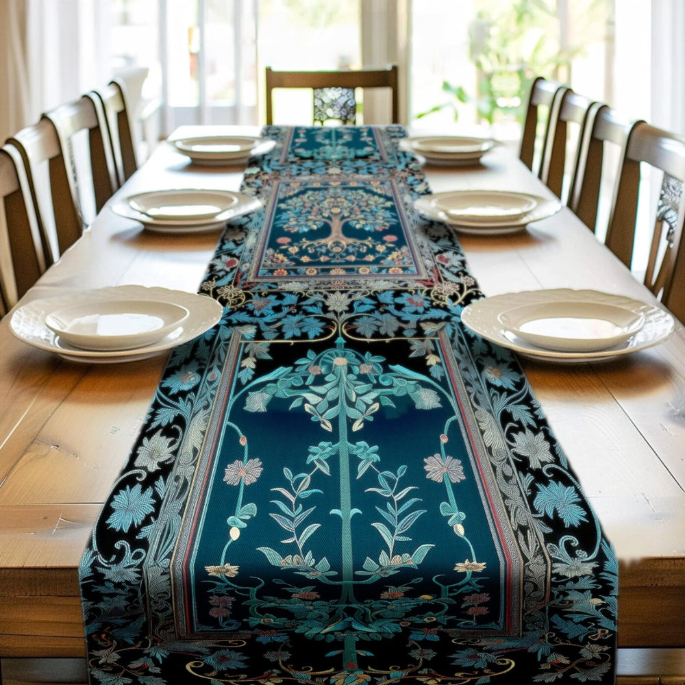 Moody Gothic Blues Tree of Life Table Runner Mystical Garden Theme