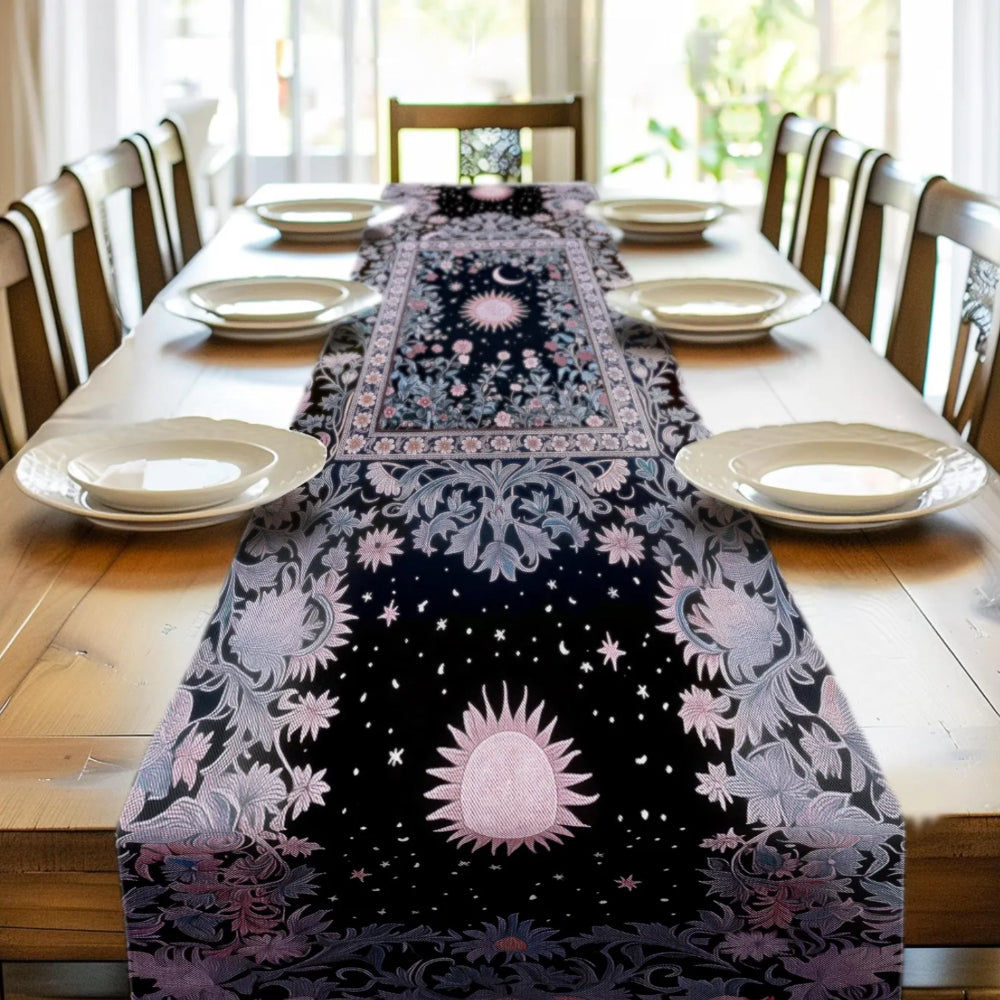 Midnight Lavender Celestial Table Runner Astrology Purple