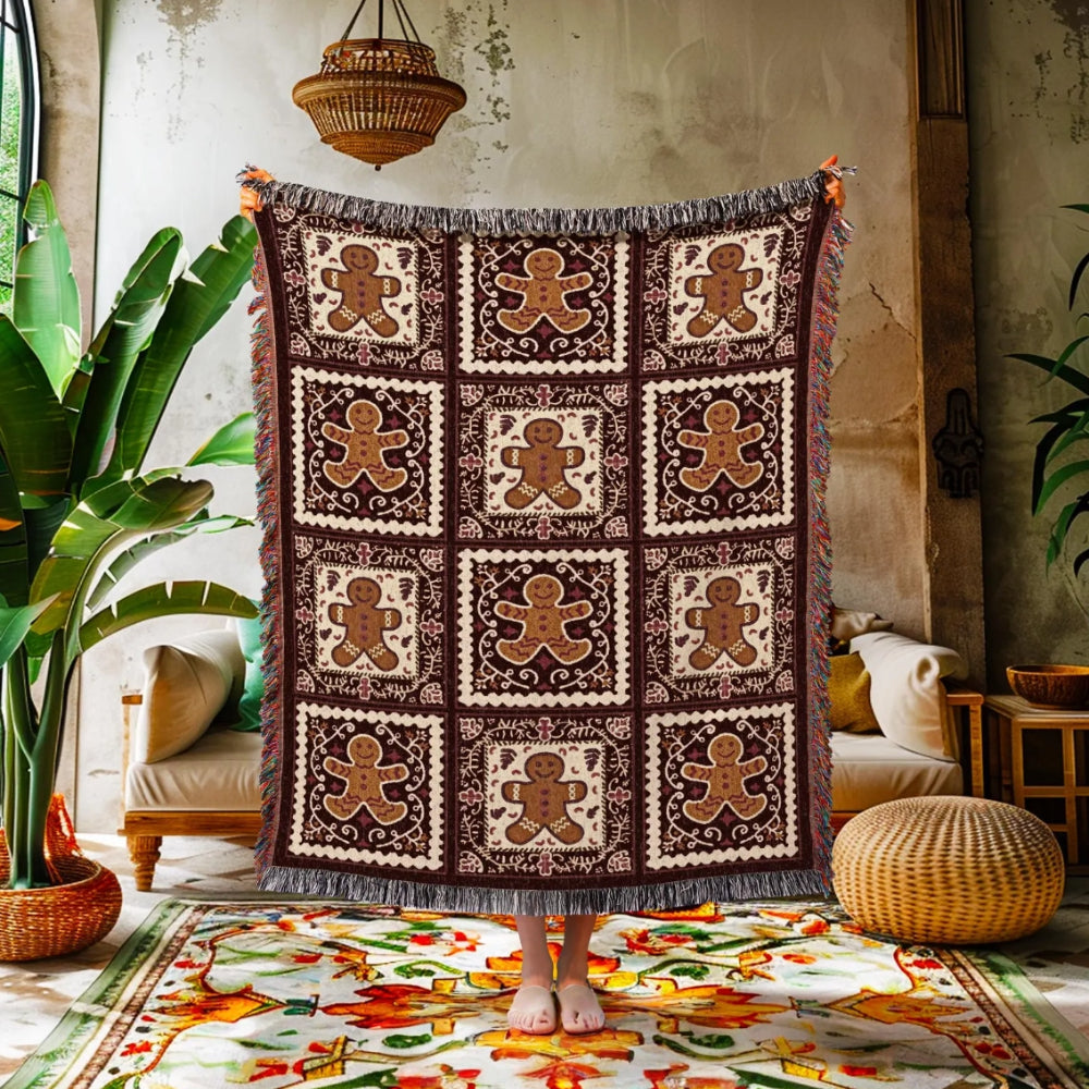 Retro Farmhouse Gingerbread Woven Throw Tapestry Cottagegoth