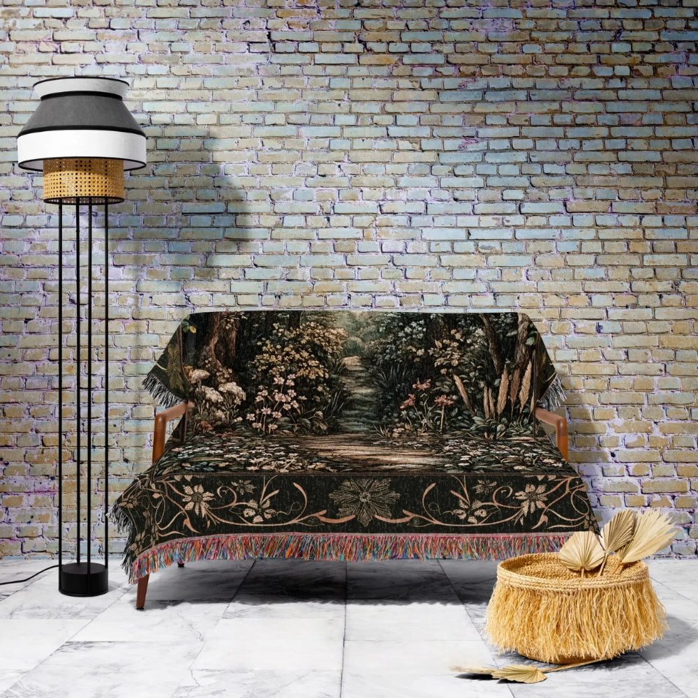 Meadow Mushroom Forest Woven Throw Tapestry Mystic Academia