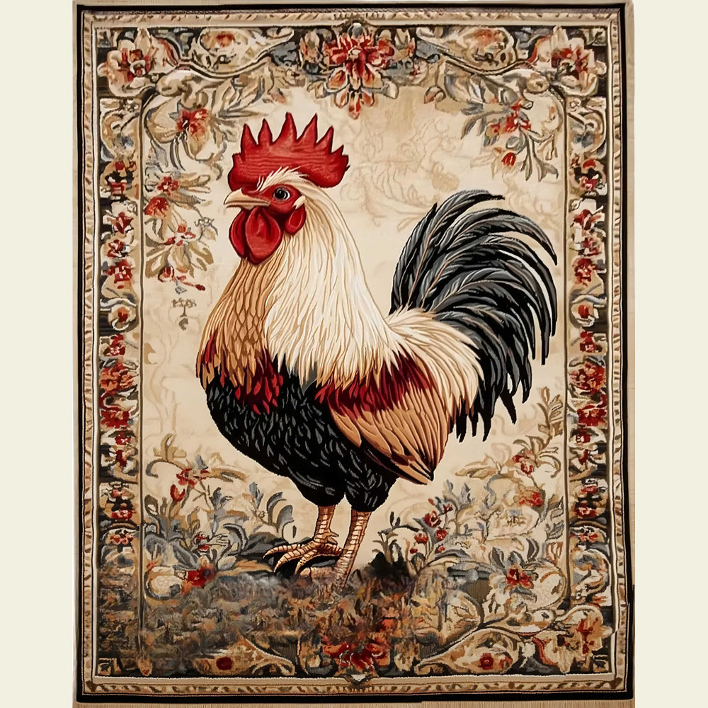 Floral Rooster Area Rug Machine Washable