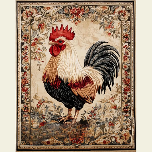 Floral Rooster Area Rug